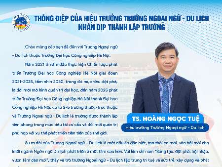 Thông điệp của Hiệu trưởng nhân dịp thành lập Trường Ngoại ngữ - Du lịch, Đại học Công nghiệp Hà Nội
