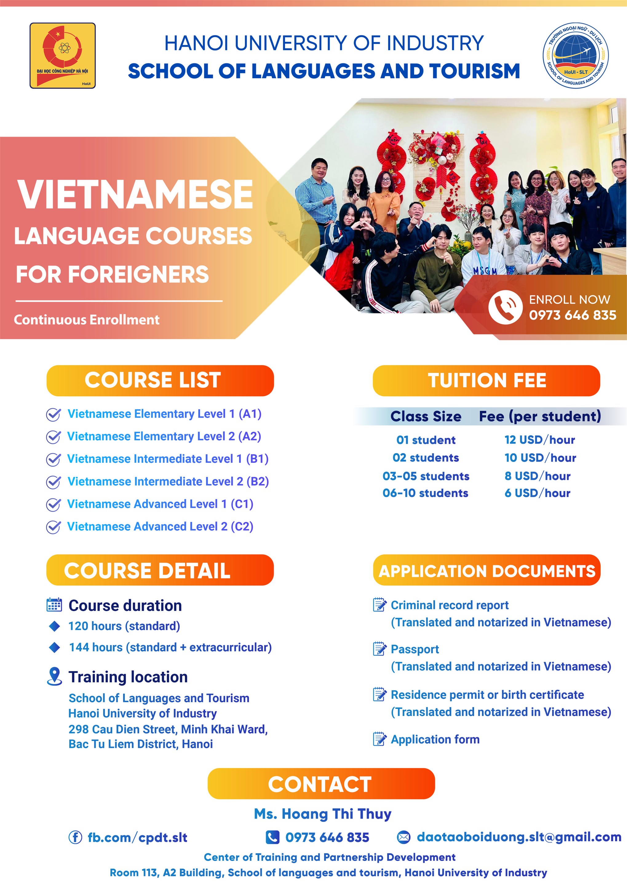 ANNOUNCEMENT Enrollment for short-term Vietnamese courses for international students