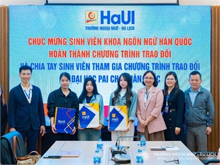 Gặp mặt, chúc mừng sinh viên Khoa Ngôn ngữ Hàn Quốc đã hoàn thành chương trình trao đổi và chia tay sinh viên chuẩn bị tham gia chương trình trao đổi tại Đại học Pai Chai, Hàn Quốc