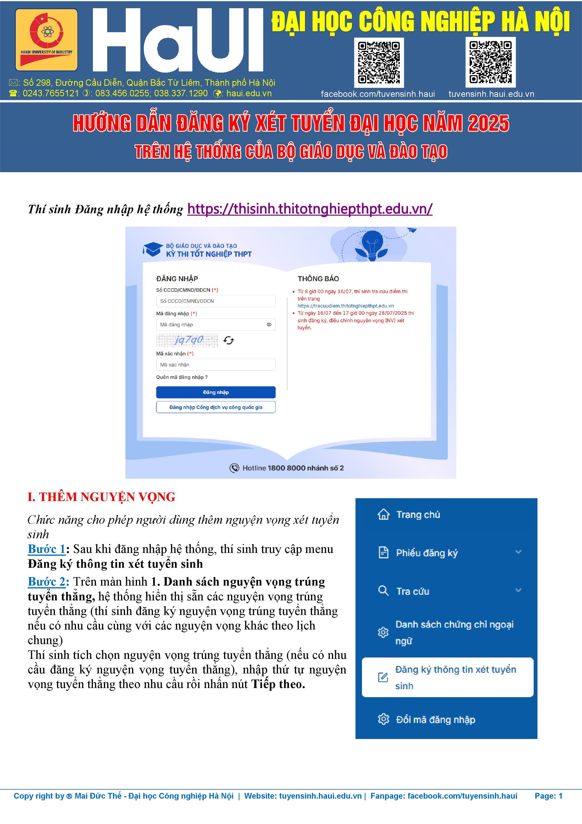 Hướng dẫn đăng ký xét tuyển nguyện vọng đại học chính quy năm 2025 trên hệ thống của BGD&ĐT
