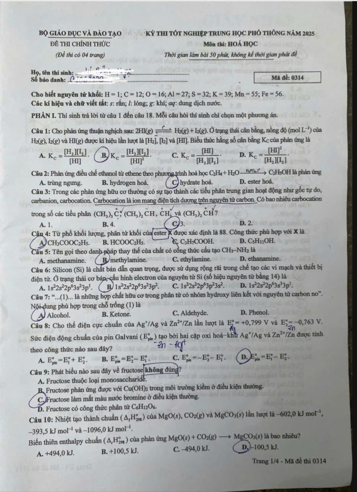 Đề thi tốt nghiệp THPT môn Hóa học và gợi ý giải đề