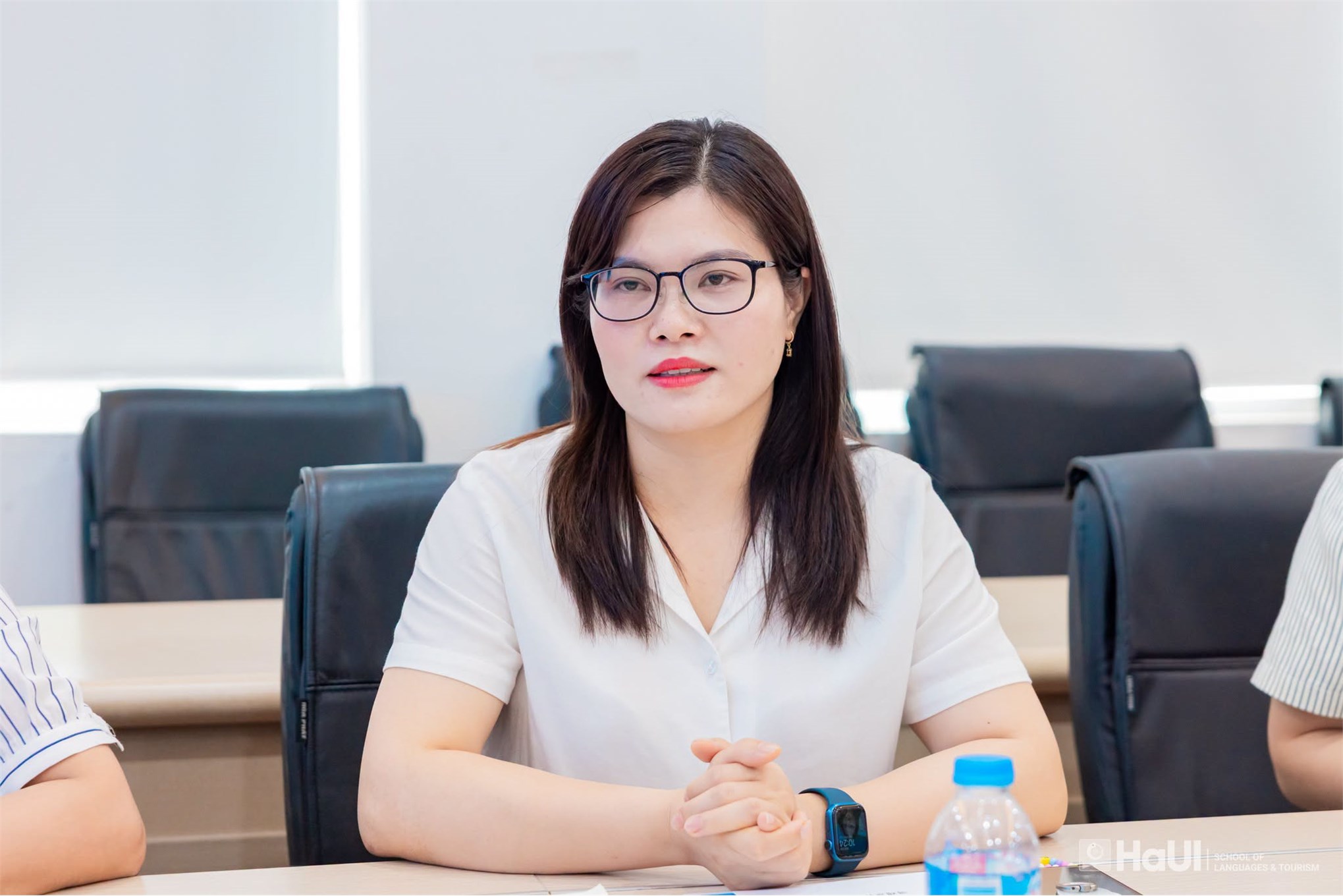 TS. Trần Thị Hằng - Trưởng khoa Ngôn ngữ Hàn Quốc phát biểu tại buổi làm việc